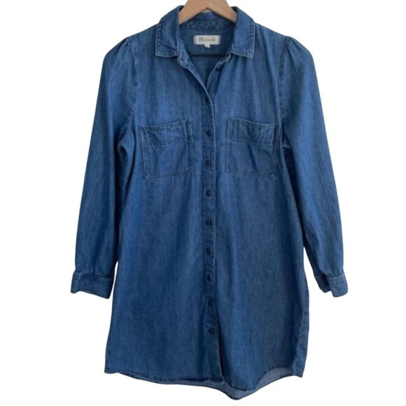 Madewell Denim Puff-Sleeve Shirtdress in Harris Wash Blue Size Small - Picture 6 of 13